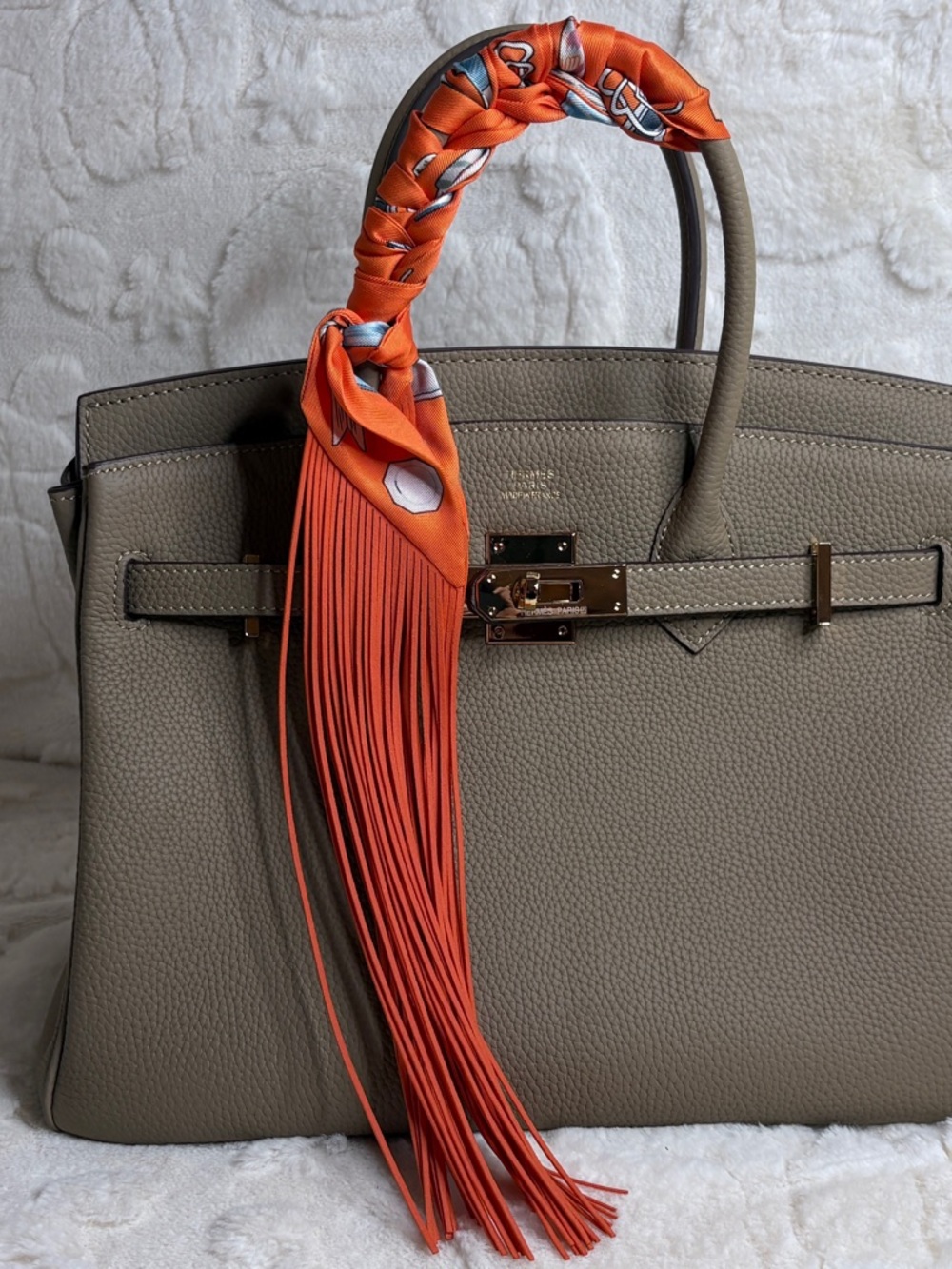 Trendy Fringe Handbag Wrap in Vibrant Orange - Picture 8 of 9